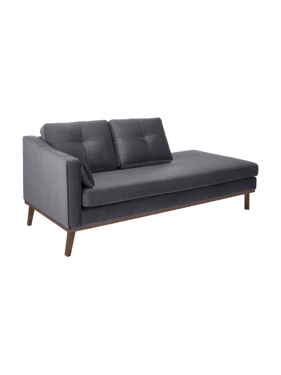 Fluwelen chaise longue Alva in donkergrijs met beukenhout-poten, Bekleding: fluweel (hoogwaardig poly, Frame: massief grenenhout, Poten: massief gebeitst beukenho, Fluweel donkergrijs, B 193 x D 94 cm