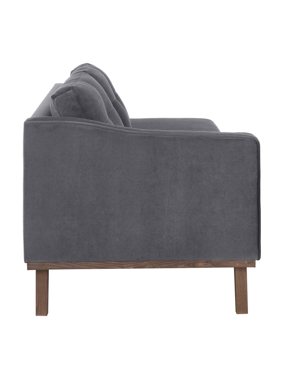 Fluwelen chaise longue Alva in donkergrijs met beukenhout-poten, Bekleding: fluweel (hoogwaardig poly, Frame: massief grenenhout, Poten: massief gebeitst beukenho, Fluweel donkergrijs, B 193 x D 94 cm