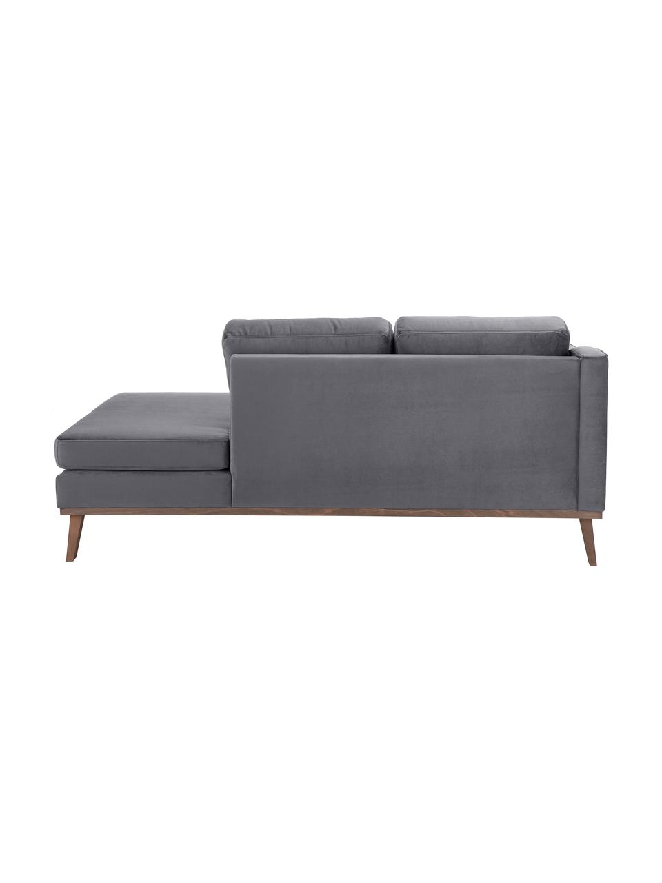 Fluwelen chaise longue Alva in donkergrijs met beukenhout-poten, Bekleding: fluweel (hoogwaardig poly, Frame: massief grenenhout, Poten: massief gebeitst beukenho, Fluweel donkergrijs, B 193 x D 94 cm