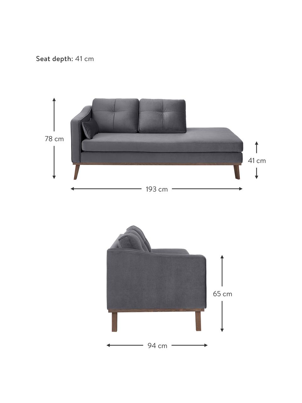 Diván de terciopelo Alva, Tapizado: terciopelo (tapizado de p, Estructura: madera de pino maciza, Patas: madera de haya curtida, Terciopelo gris oscuro, An 193 x F 94 cm