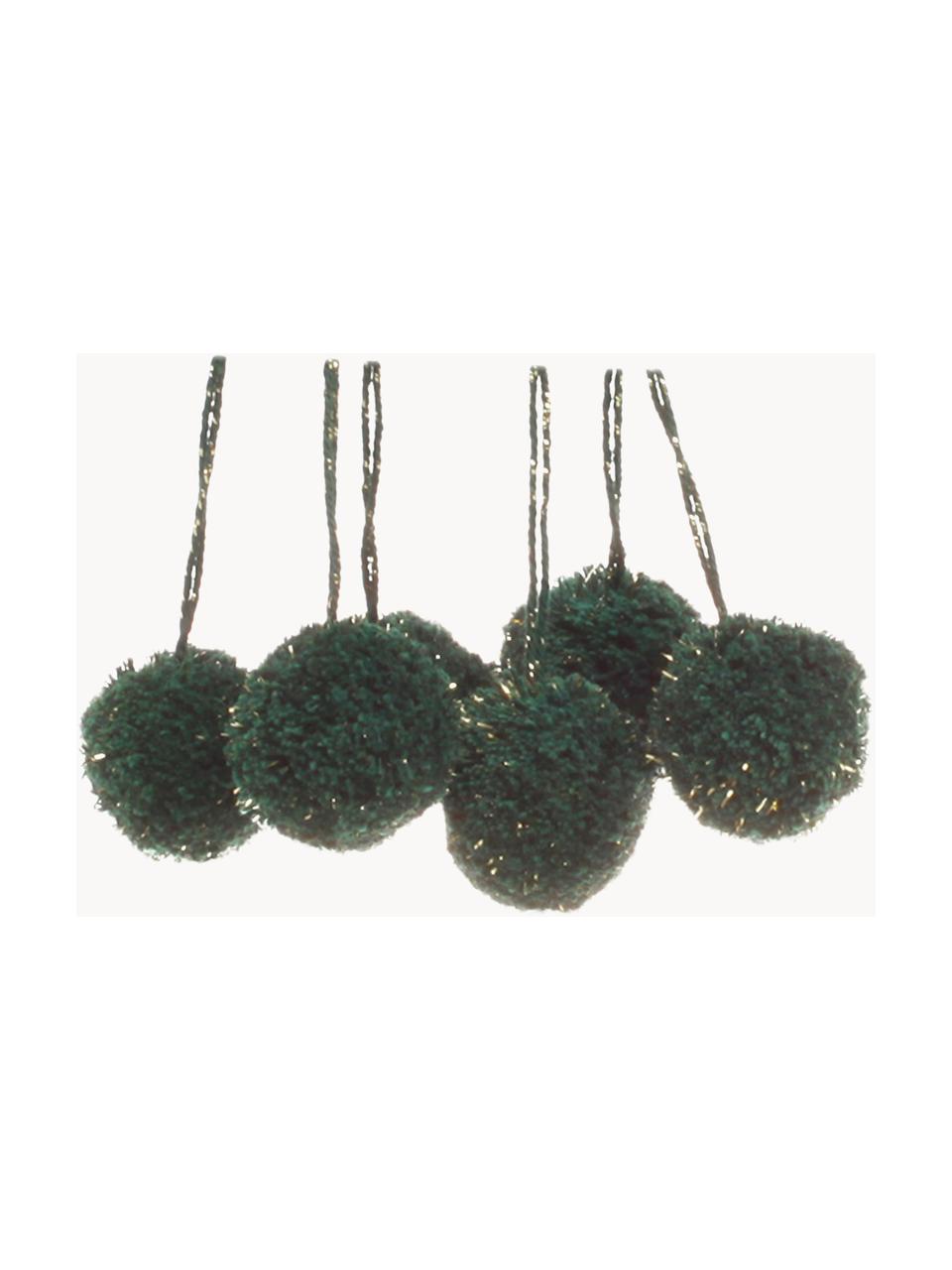 Pompoms Lily, 6 stuks, Katoen met Lurex draden, Donkergroen, goudkleurig, Ø 4 x H 13 cm