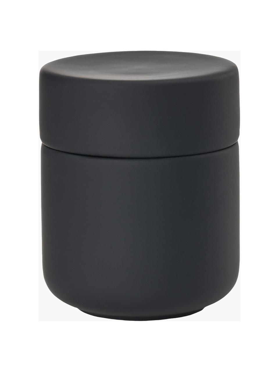 Caja de almacenamiento con superficie suave al tacto Ume, Gres cubierto con una superficie de tacto suave (plástico), Negro mate, Ø 8 x Al 10 cm