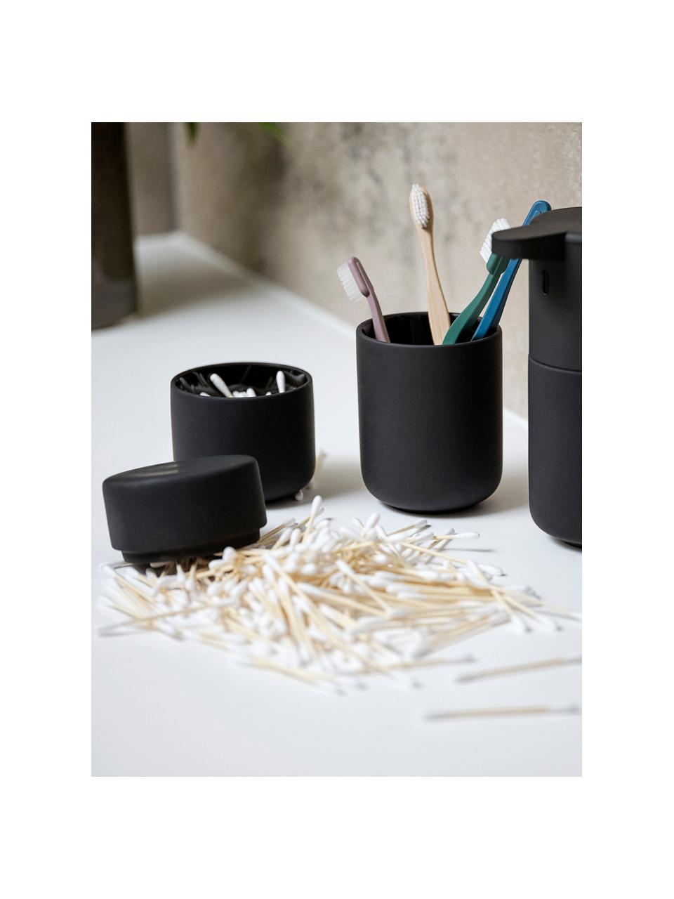 Opbergpot Ume van keramiek, Keramiek bedekt met zacht aanvoelend oppervlak (kunststof), Mat zwart, Ø 8 x H 10 cm