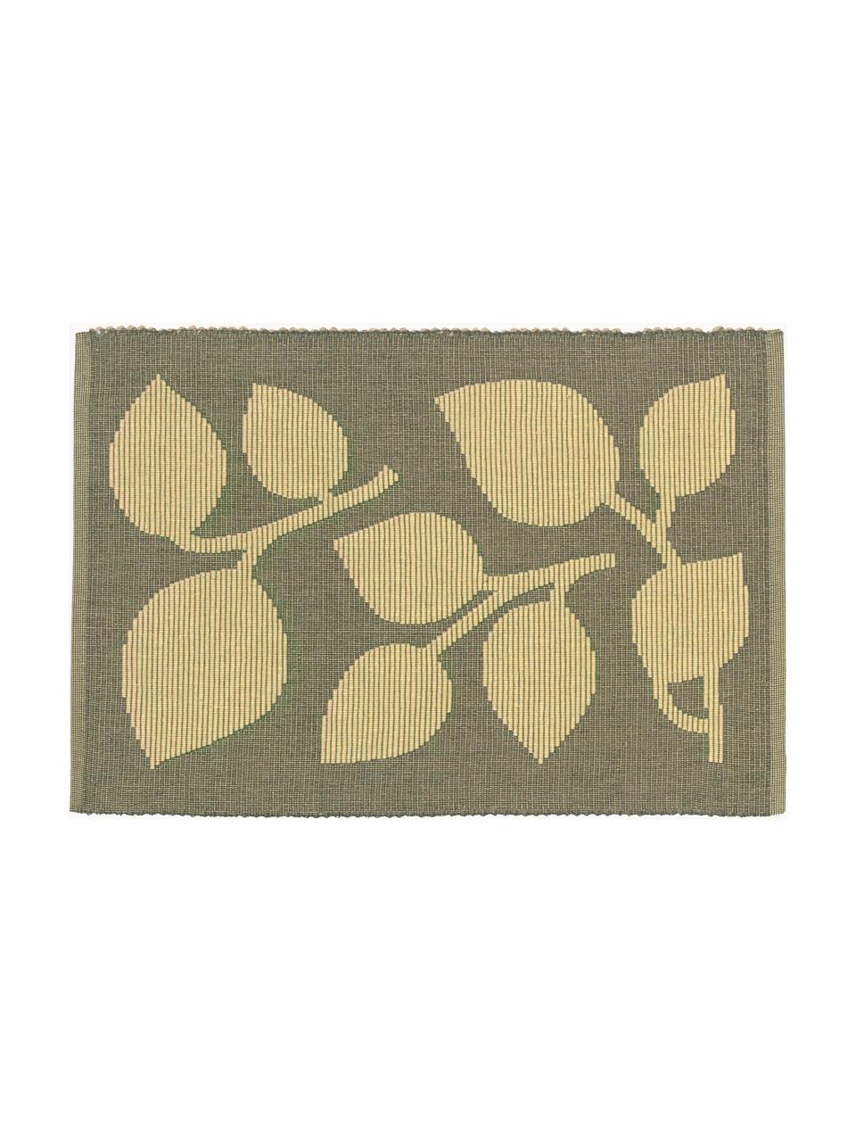 Placemats Natura, 6 stuks, 82% katoen, 18% polyester, GRS-gecertificeerd, Olijfgroen, mosterdgeel, B 30 x L 43 cm