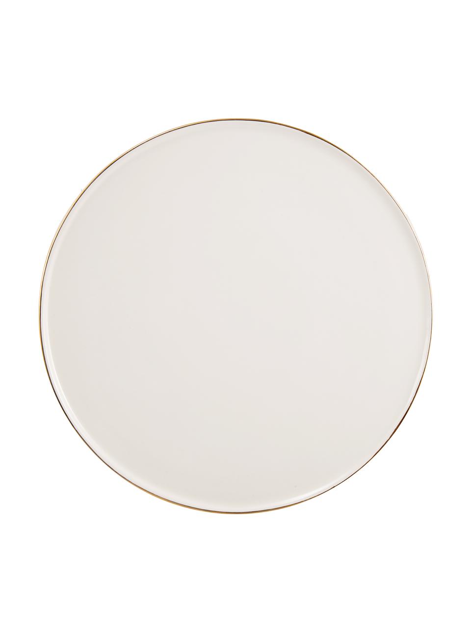 Plat à gâteau artisanal céramique Allure, Céramique, Blanc, couleur dorée, Ø 28 x haut. 8 cm