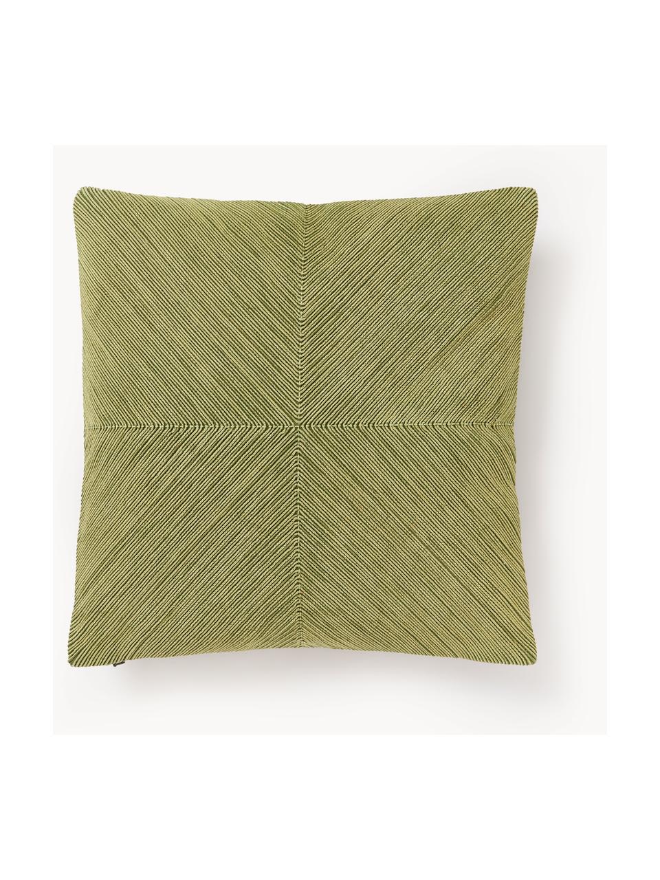 Housse de coussin en coton à motif texturé Rino, 100 % coton, Vert, larg. 45 x long. 45 cm