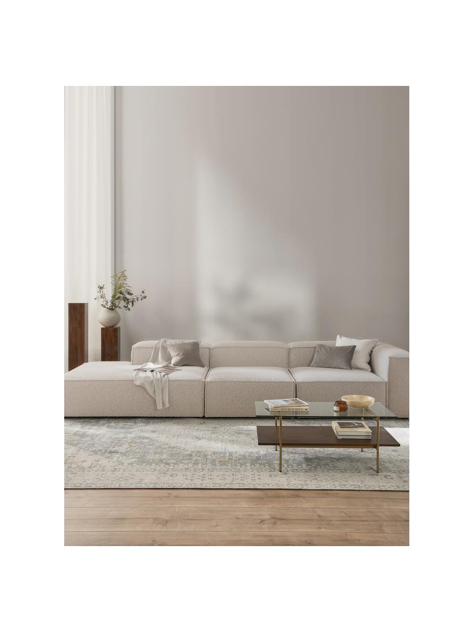 Chaise longue componibile XL in bouclé Lennon, Rivestimento: bouclé (100% poliestere) , Struttura: legno di pino massiccio, , Piedini: plastica Questo prodotto , Bouclè bianco latte, Larg. 357 x Prof. 119 cm, schienale a sinistra