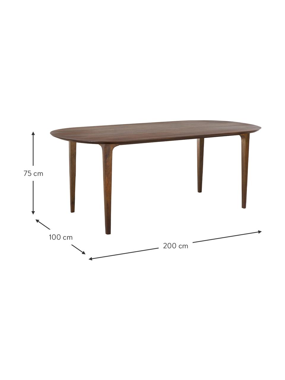 Ovaler Esstisch Archie aus massivem Mangoholz, 200 x 100 cm, Massives Mangoholz, lackiert, Mangoholz, braun lackiert, B 200 x T 100 cm