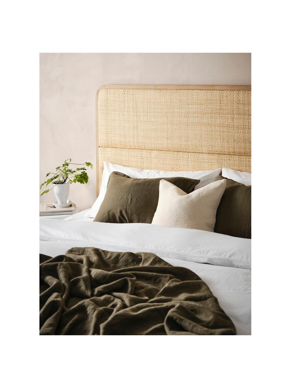 Zagłówek do łóżka z rattanu z drewnianą ramą Byrum, Drewno dębowe, drewno brzozowe, rattan, drewno warstwowe, Rattan, S 165 x W 85 cm
