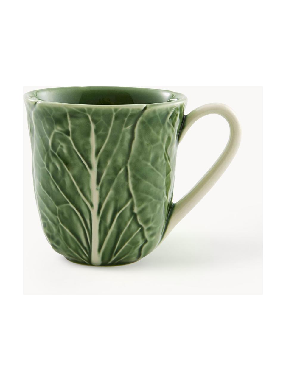 Tazas pintadas a mano Cabbage, 2 uds., Cerámica de gres, Verde oscuro, Ø 12 x Al 11 cm, 350 ml