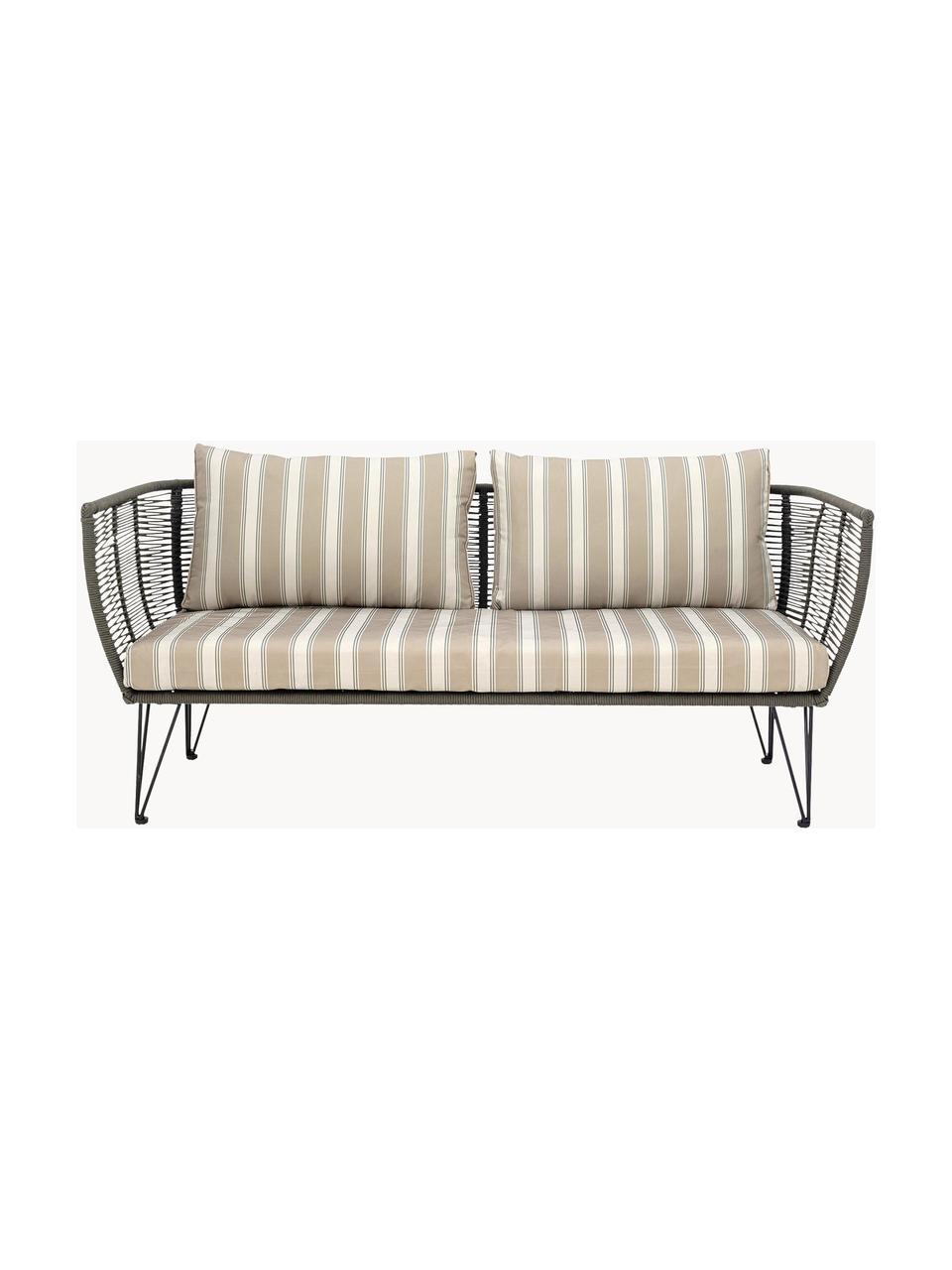 Tuin loungebank Mundo met kunststoffen vlechtwerk (2-zits), Frame: gepoedercoat metaal, Zitvlak: polyethyleen, Bekleding: polyester, Grijsgroen, beige, grijs, B 175 x D 74 cm