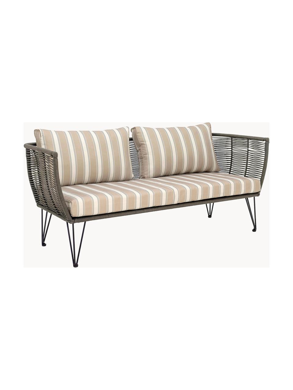 Tuin loungebank Mundo met kunststoffen vlechtwerk (2-zits), Frame: gepoedercoat metaal, Zitvlak: polyethyleen, Bekleding: polyester, Grijsgroen, beige, grijs, B 175 x D 74 cm