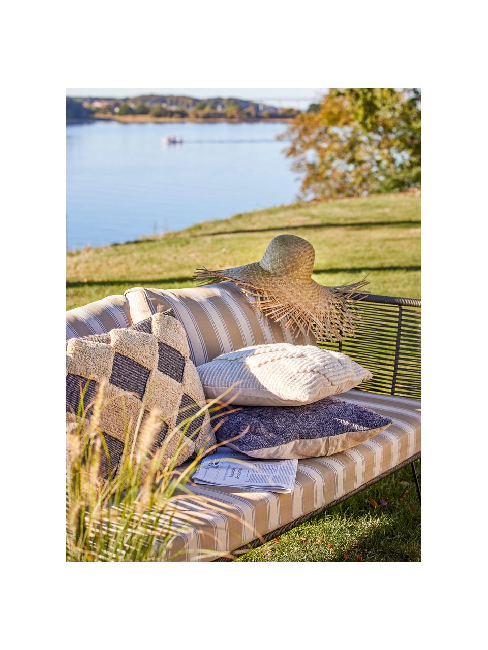 Garten-Loungesofa Mundo mit Kunststoff-Geflecht (2-Sitzer), Gestell: Metall, pulverbeschichtet, Sitzfläche: Polyethylen, Bezug: Polyester, Webstoff Beige, Cremeweiss, Greige, B 175 x T 74 cm