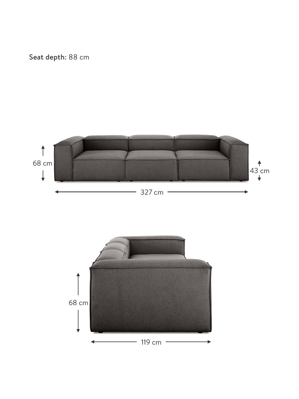 Modulares Sofa Lennon (4-Sitzer) in Anthrazit, Bezug: 100% Polyester Der strapa, Gestell: Massives Kiefernholz, FSC, Füße: Kunststoff, Webstoff Anthrazit, B 327 x T 119 cm