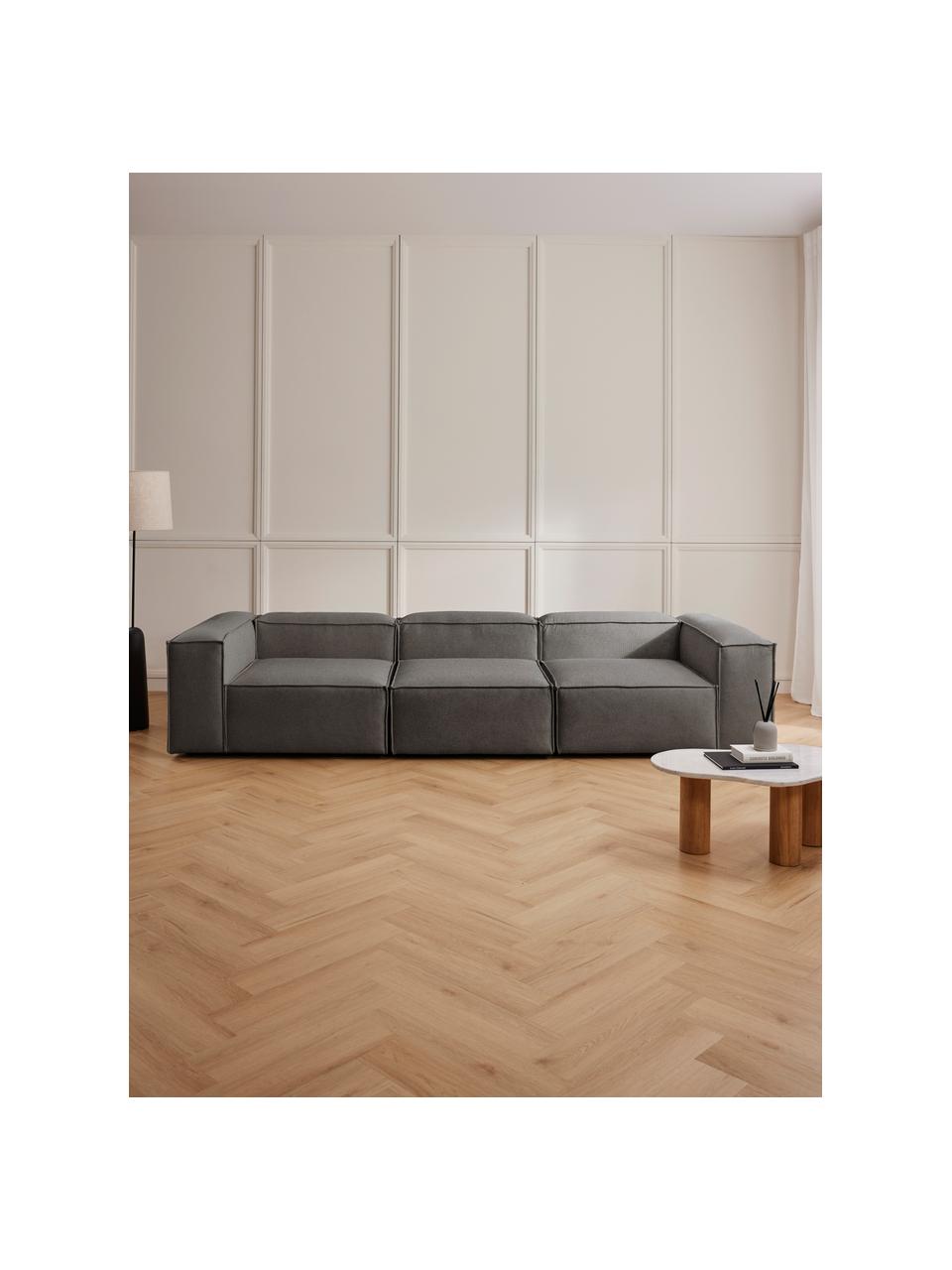 Sofa modułowa Lennon (4-osobowa), Tapicerka: poliester Dzięki tkaninie, Stelaż: lite drewno sosnowe z cer, Nogi: tworzywo sztuczne Materia, Ciemnoszara tkanina, S 327 x G 119 cm