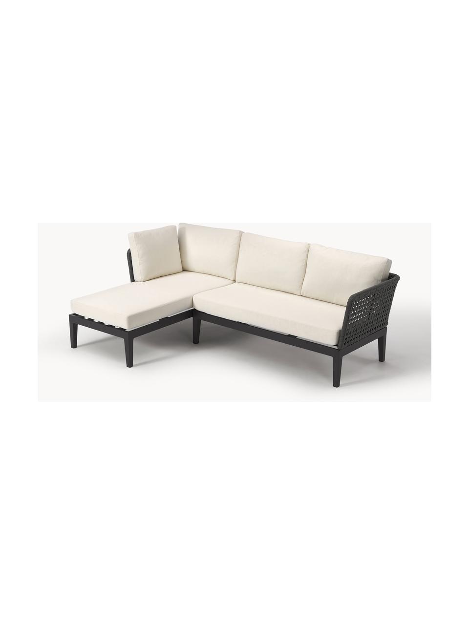 Narożna sofa ogrodowa Caline, Tapicerka: 100% poliester Dzięki tka, Stelaż: aluminium, Złamana biel, antracytowy, S 149 x G 77 cm, lewostronna