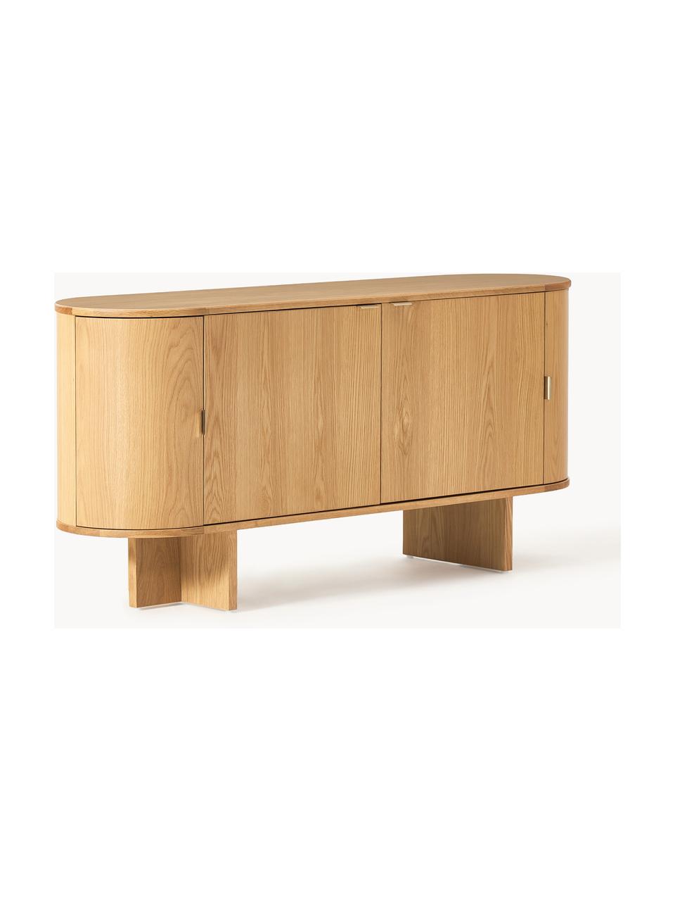 Holz-Sideboard Zumi mit abgerundeten Ecken, Korpus: Mitteldichte Holzfaserpla, Griffe: Metall, Eichenholz, B 160 x H 75 cm