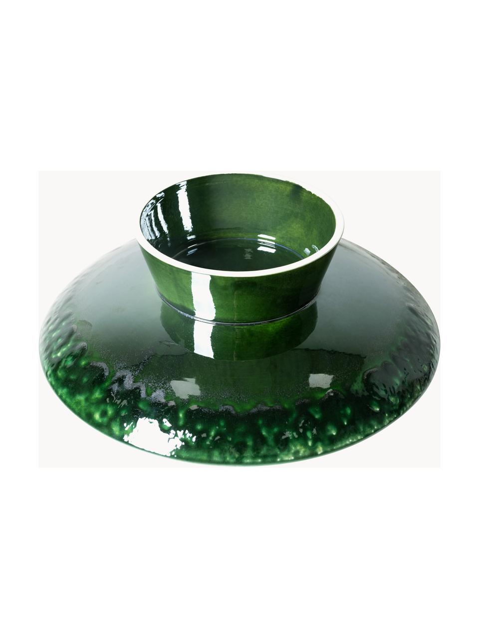 Ciotola da portata fatta a mano The Emeralds, Gres, Verde scuro lucido, Ø 30 x Alt. 10 cm