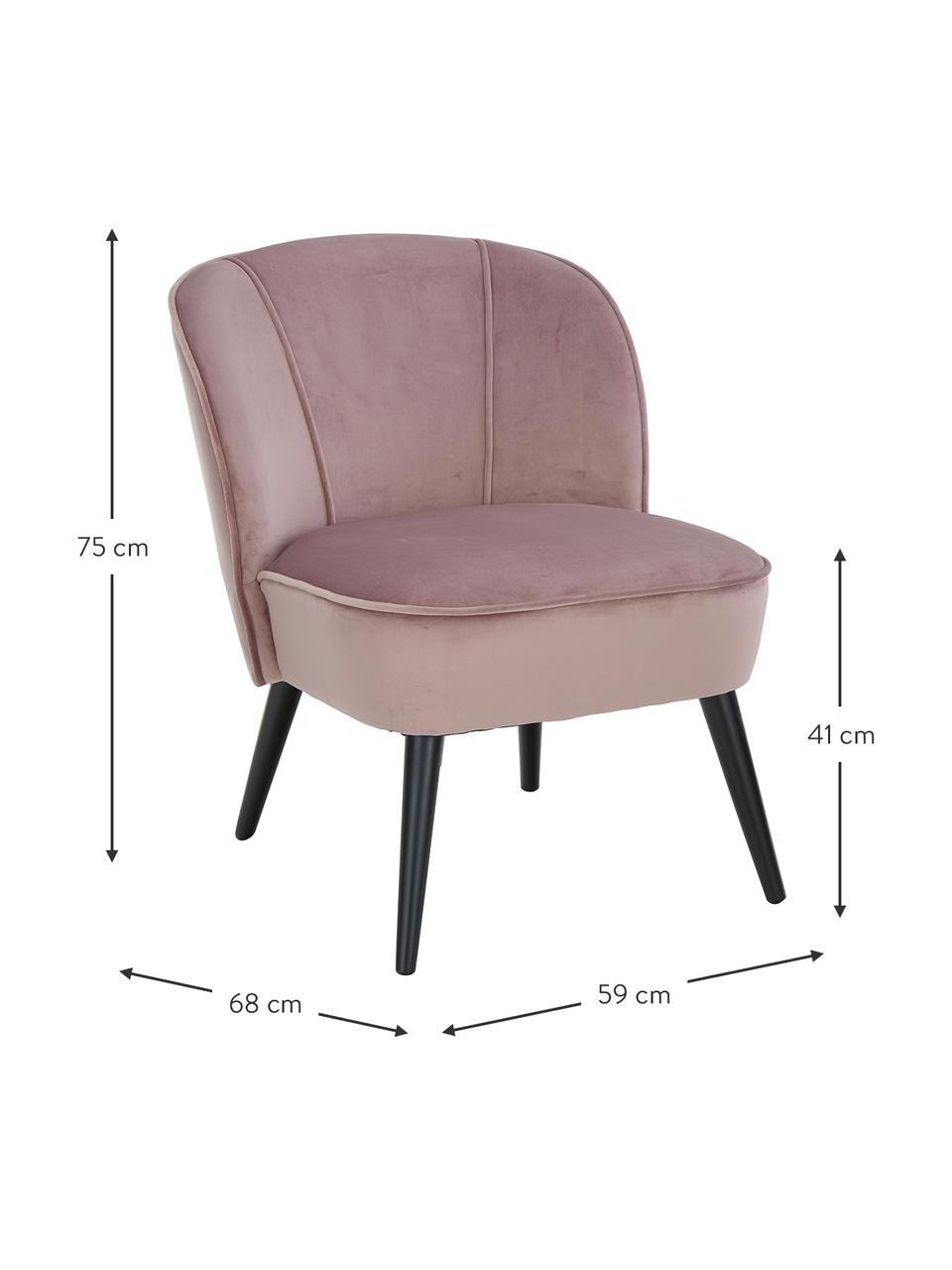 Sillón cóctel de terciopelo Lucky, Tapizado: terciopelo (poliéster) Al, Patas: madera de caucho pintada, Rosa palo, An 59 x F 68 cm