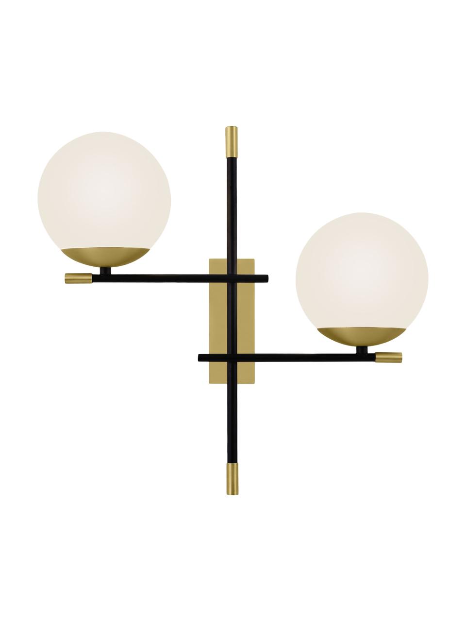 Lampada da parete grande Nostalgia, Paralume: vetro latteo, Struttura: metallo rivestito, Nero, dorato, Larg. 44 x Alt. 42 cm