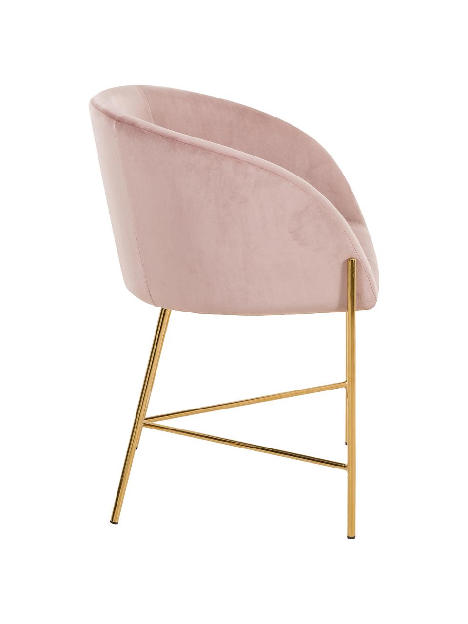 Sedia con braccioli in velluto Nelson, Rivestimento: velluto di poliestere Con, Gambe: metallo ottone placcato, Rosa cipria, Larg. 56 x Prof. 55 cm