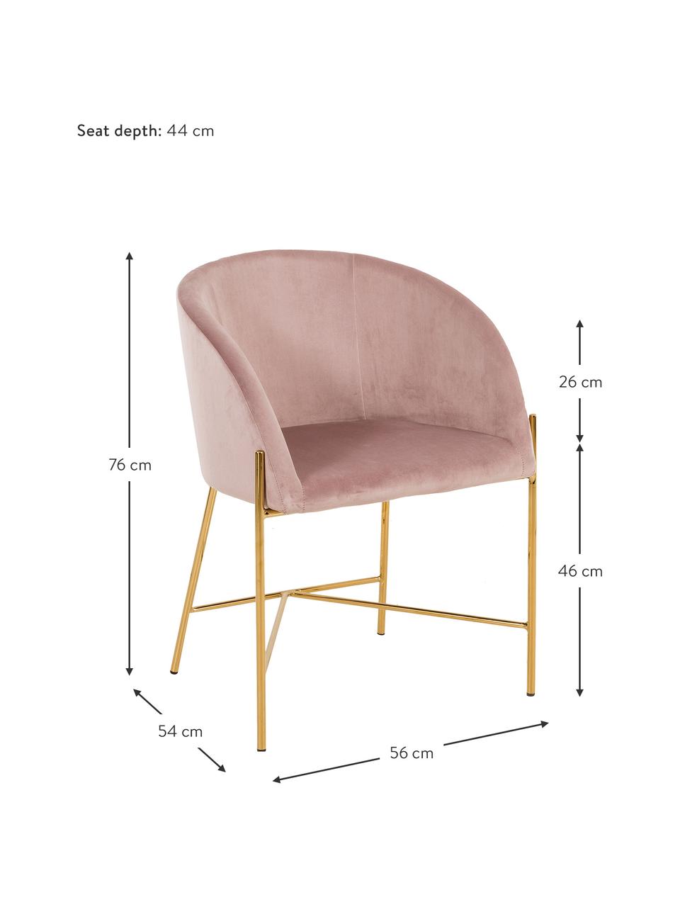 Sametová židle s područkami Nelson, Starorůžová, Š 56 cm, H 55 cm