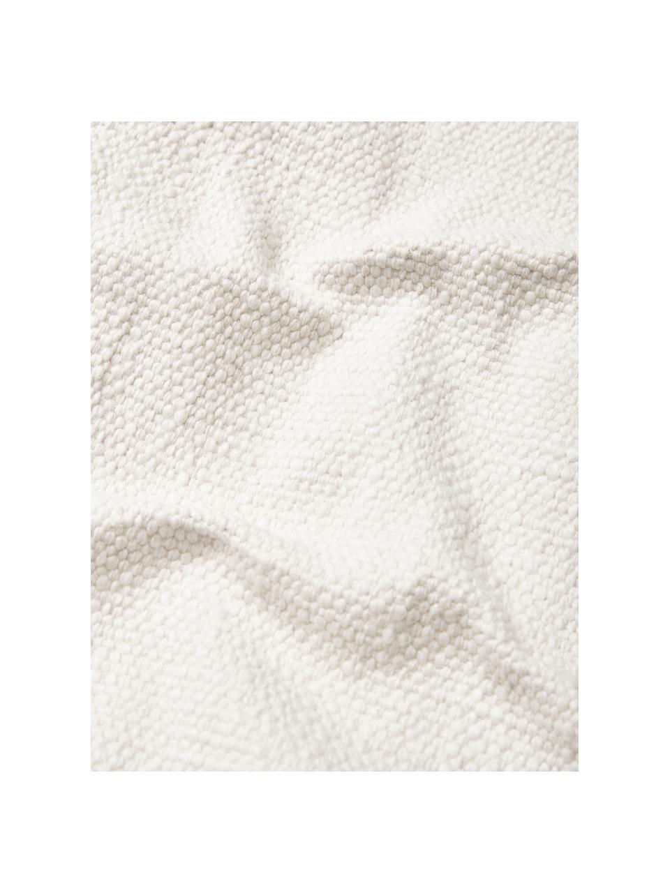 Housse de coussin 45x45 à carreaux avec franges Kaspar, 59 % laine, 41 % coton, Blanc crème, larg. 45 x long. 45 cm