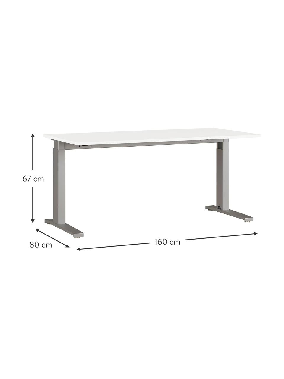 Höhenverstellbarer Schreibtisch Easy, Tischplatte: Spanplatte mit Melaminhar, Gestell: Metall, pulverbeschichtet, Off White, Hellgrau, B 160 x T 80 cm