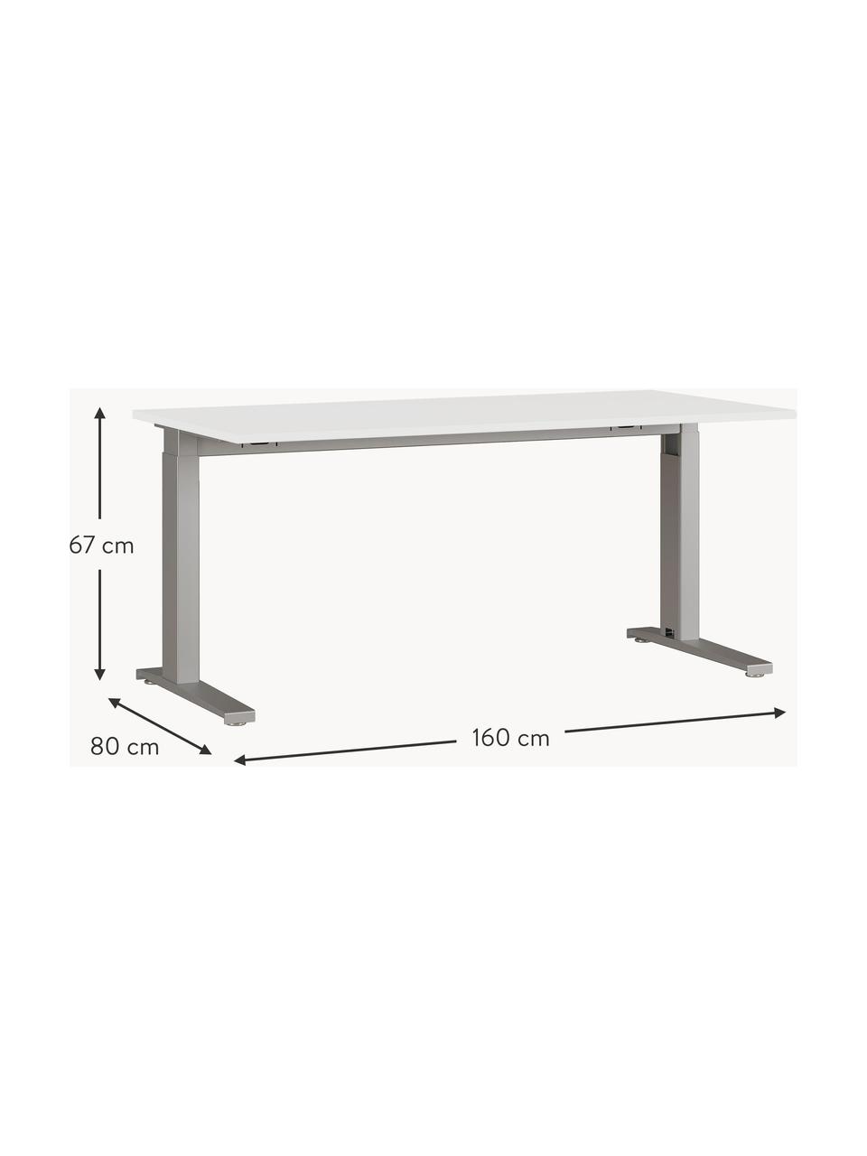 Höhenverstellbarer Schreibtisch Easy, Tischplatte: Spanplatte mit Melaminhar, Gestell: Metall, pulverbeschichtet, Off White, Hellgrau, B 160 x T 80 cm