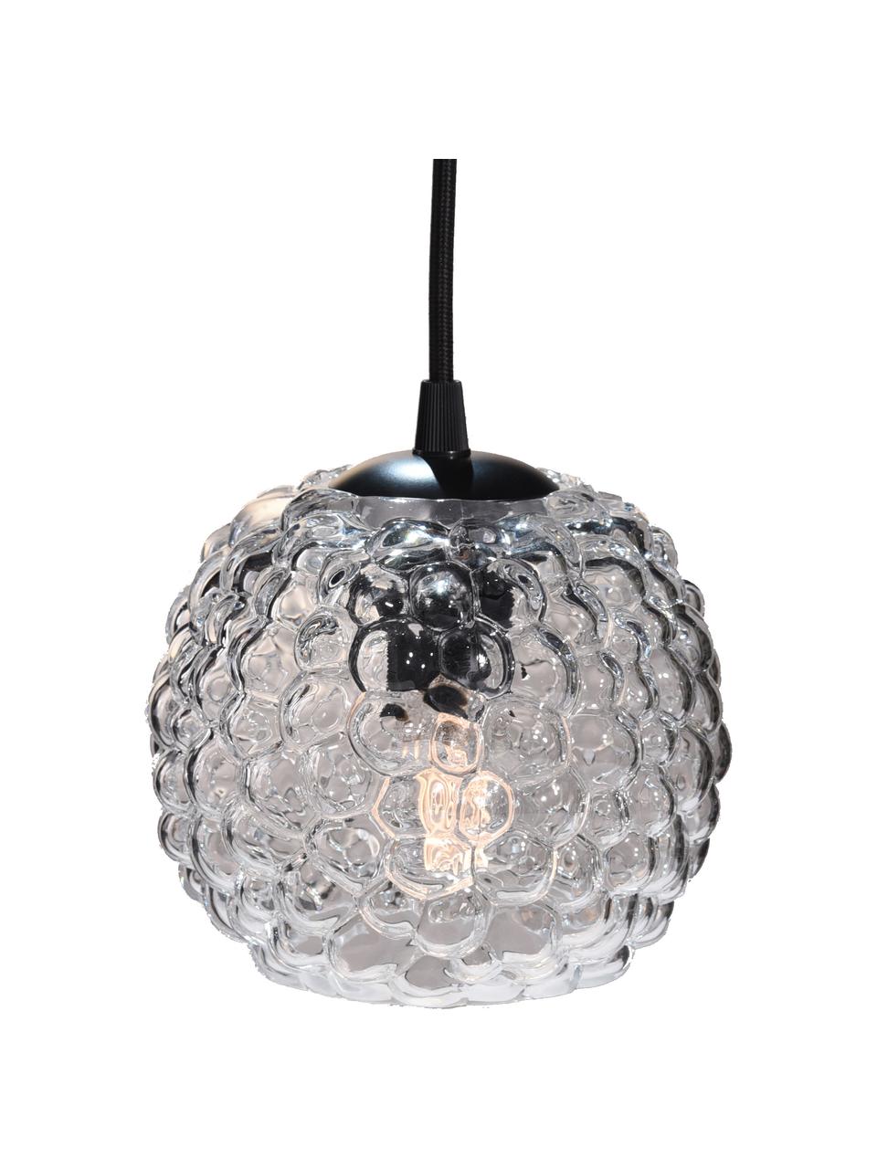 Hanglamp Grape, Lampenkap: mondgeblazen glas, Baldakijn: kunststof, Transparant, zwart, Ø 15 x H 13 cm