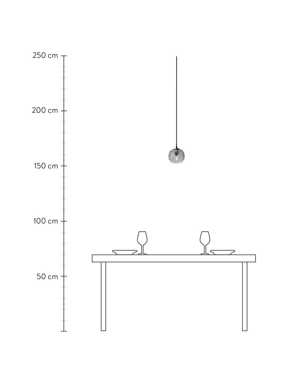 Hanglamp Grape, Lampenkap: mondgeblazen glas, Baldakijn: kunststof, Transparant, zwart, Ø 15 x H 13 cm