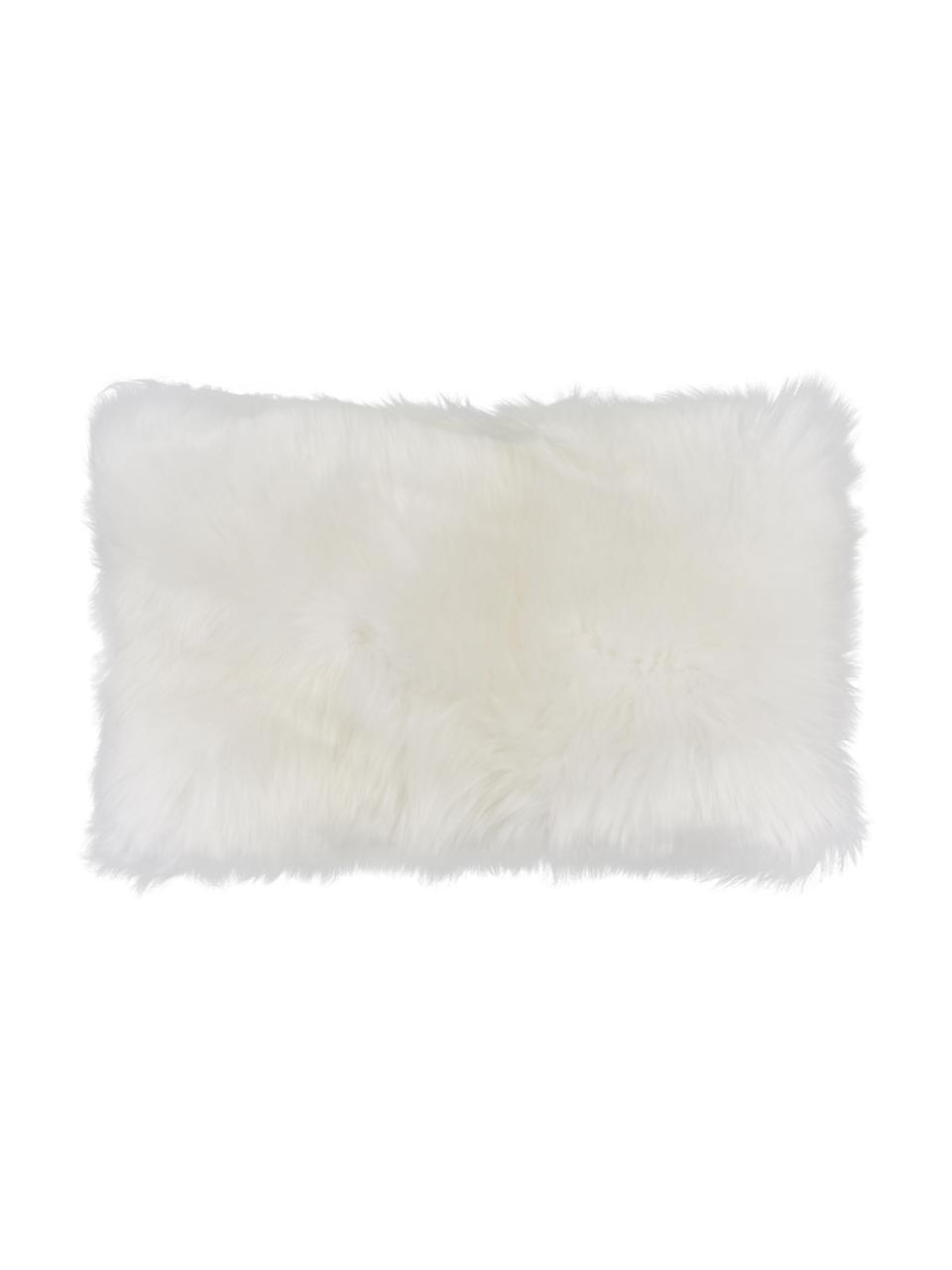 Federa arredo in pelle di pecora liscia Oslo, Retro: lino, Bianco crema, Larg. 30 x Lung. 50 cm