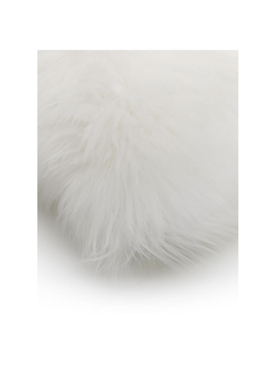 Funda de cojín de piel de oveja Oslo, Parte delantera: piel de oveja, Parte trasera: lino, Blanco crema, An 30 x L 50 cm