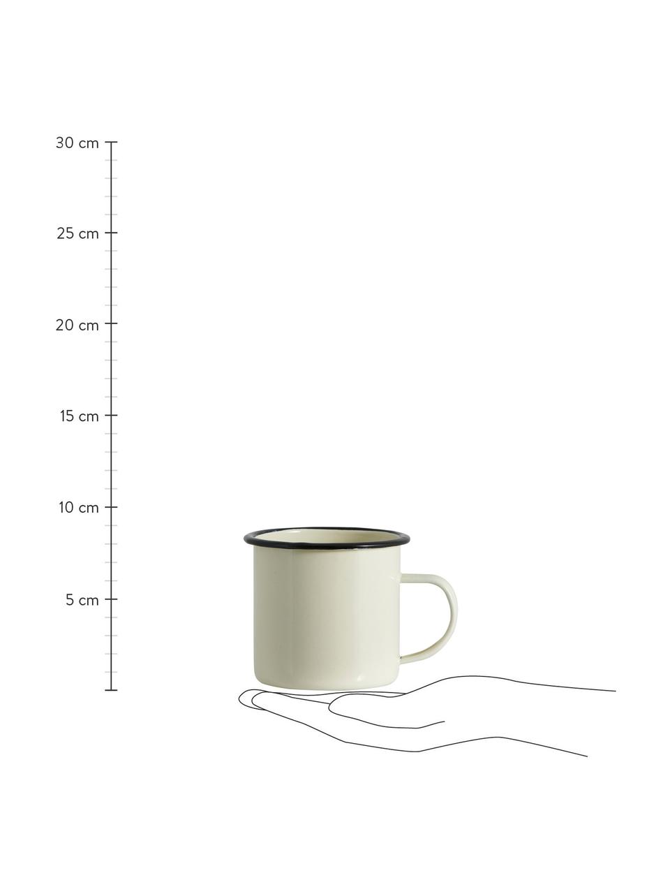 Tasse émaillée avec bord peint à la main Ginger, 2 élém., Métal avec revêtement en émail, Couleur crème, noir, Ø 10 x haut. 8 cm, 350 ml