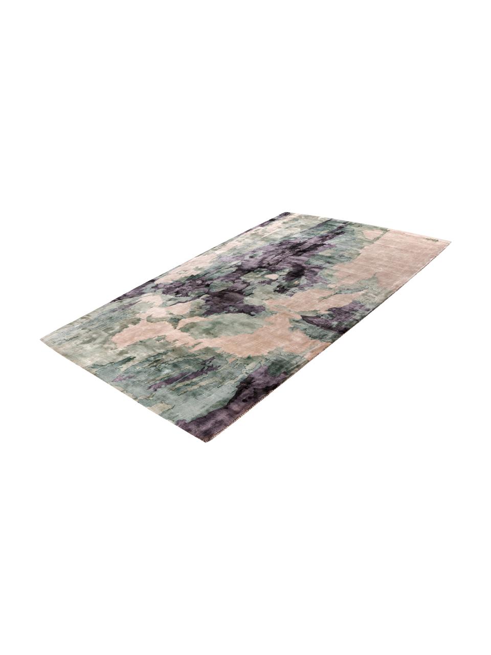 Viskose-Teppich Malu mit abstraktem Muster, Flor: 100% Viskose, Beige, Grün, Grau, B 80 x L 150 cm (Größe XS)