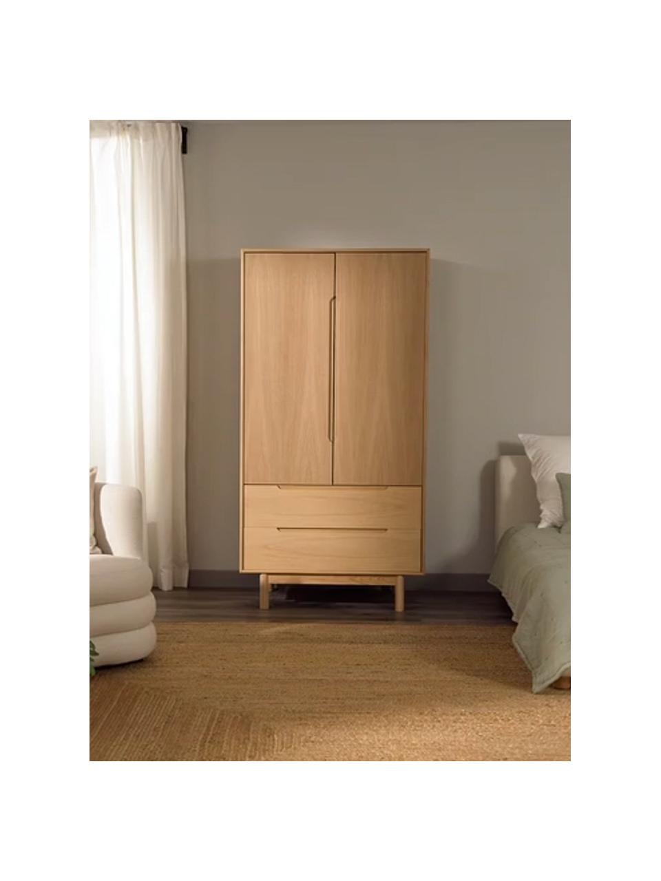 Šatníková skriňa z dubovej dyhy Cassy, 2 dvere, Svetlé drevo, Š 100 x V 195 cm