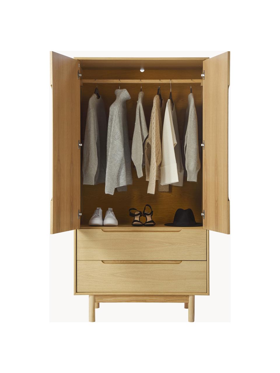 Armoire en placage de chêne Cassy, 2 portes, Bois de chêne, larg. 100 x haut. 195 cm