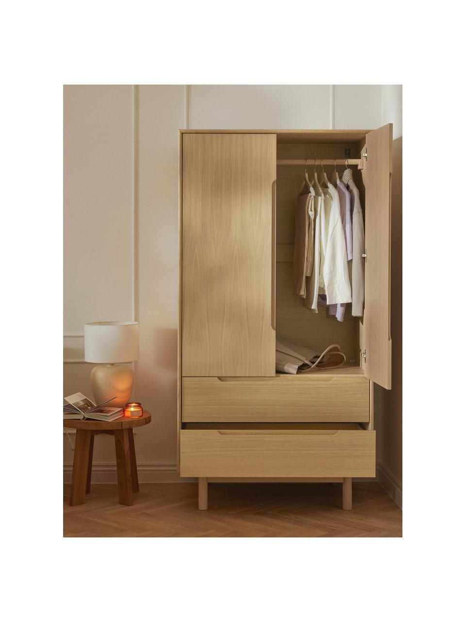 Armoire en placage de chêne Cassy, 2 portes, Chêne, larg. 100 x haut. 195 cm