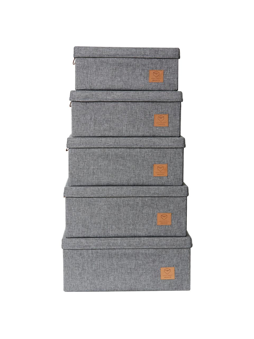 Aufbewahrungsboxen Premium, 5er-Set, Dunkelgrau, Braun, Set mit verschiedenen Größen