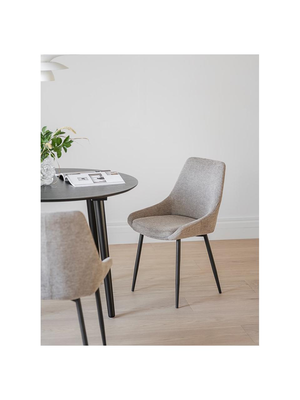 Set de mesa de comedor con sillas tapizadadas Yumi, 5 pzas., Tablero: tablero de fibras de dens, Patas: madera de caucho maciza y, Tapizado: 100% poliéster, Patas: metal con pintura en polv, Madera pintada en negro, tejido beige, Set de diferentes tamaños