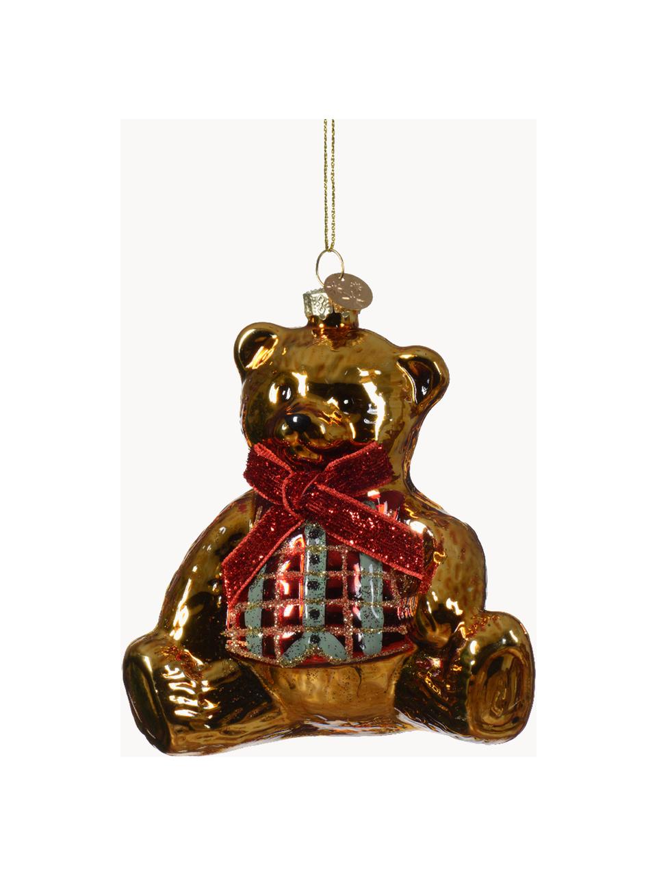 Baumanhänger Teddy, Glas, Goldfarben, Rot, B 10 x H 11 cm