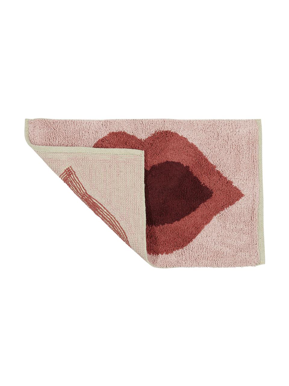 Tapis de bain à motifs Kiss, 100 % coton
Non antidérapant, Rose, rouge, pourpre, larg. 60 x long. 90 cm 