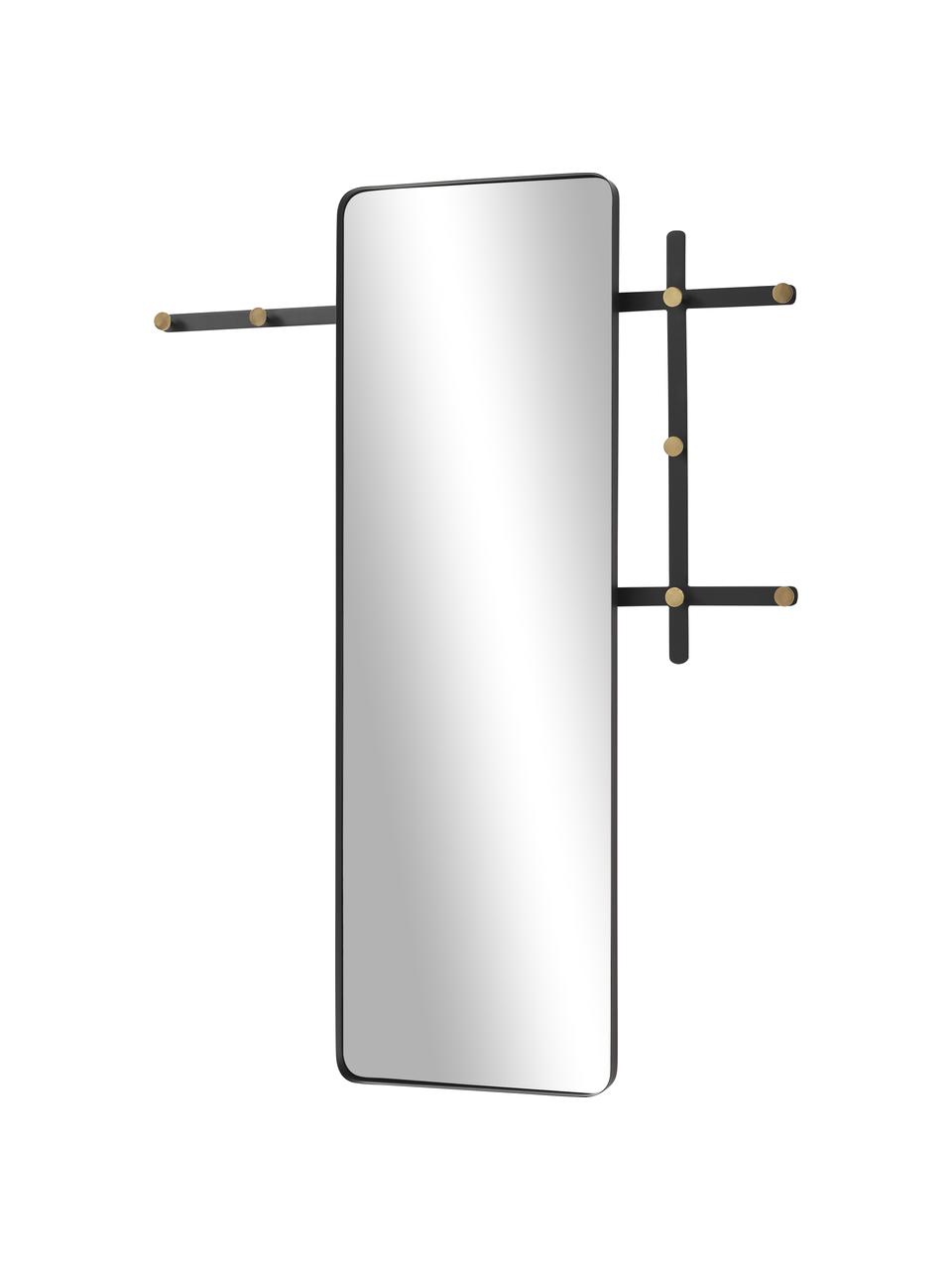 Espejo de pared con colgadores Will, Espejo: cristal, Parte trasera: tablero de fibras de dens, Negro, latón, An 105 x Al 140 cm