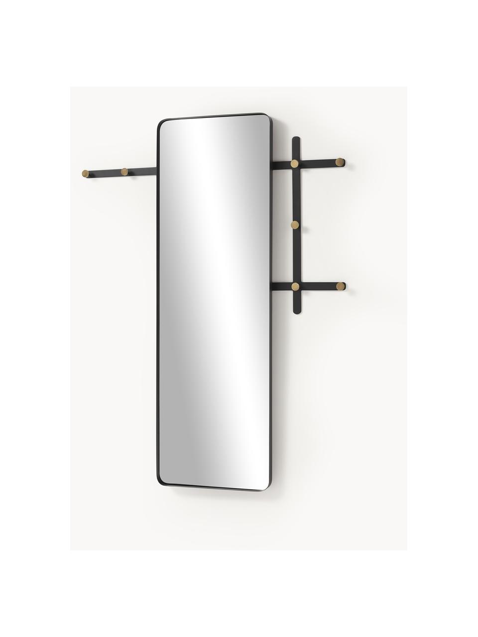Espejo de pared con colgadores Will, Espejo: cristal, Parte trasera: tablero de fibras de dens, Negro, dorado, An 105 x Al 140 cm