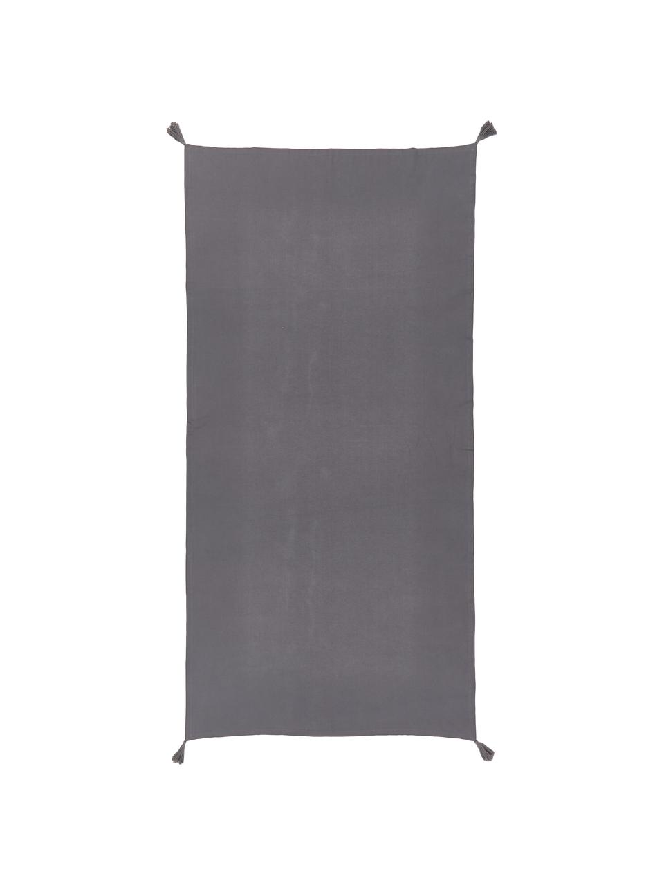 Mantel con borlas Benini, 85% algodón, 15% lino, Gris oscuro, De 6 a 10 comensales (An 130 x L 270 cm)