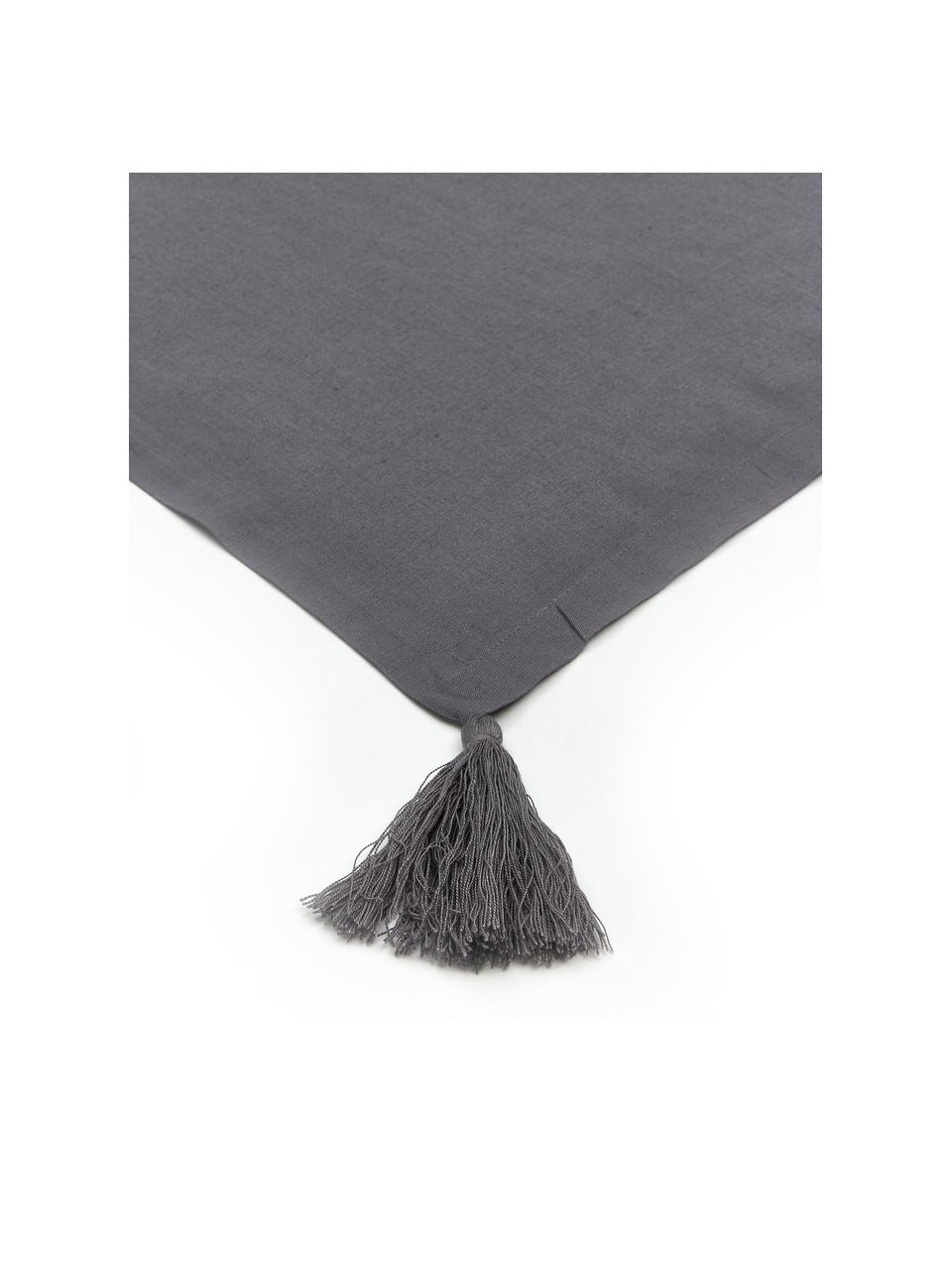 Tovaglia con nappe Benini, 85% cotone, 15% lino, Grigio scuro, Per 6-10 persone  (Larg.130 x Lung. 270 cm)