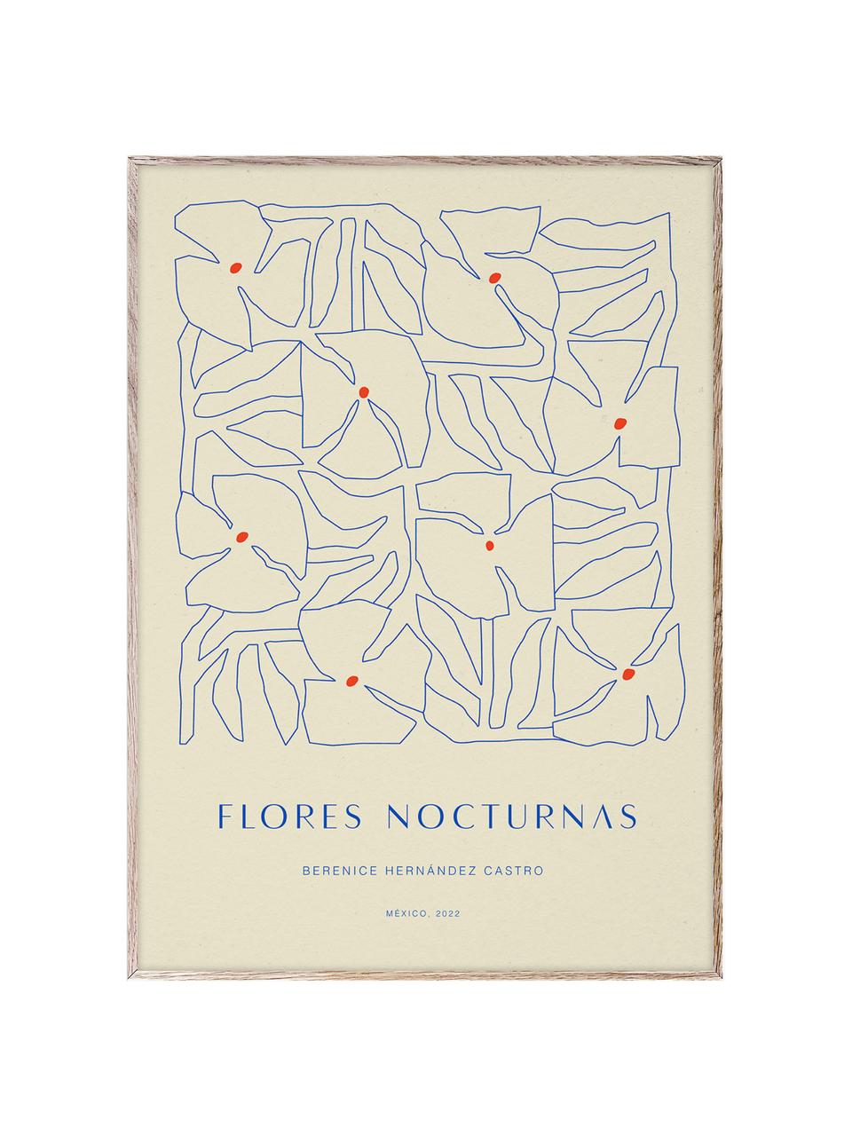 Plakát Flores Nocturnas 01, 210g matný papír Hahnemühle, digitální tisk s 10 barvami odolnými vůči UV záření, Béžová, modrá, Š 30 cm, V 40 cm