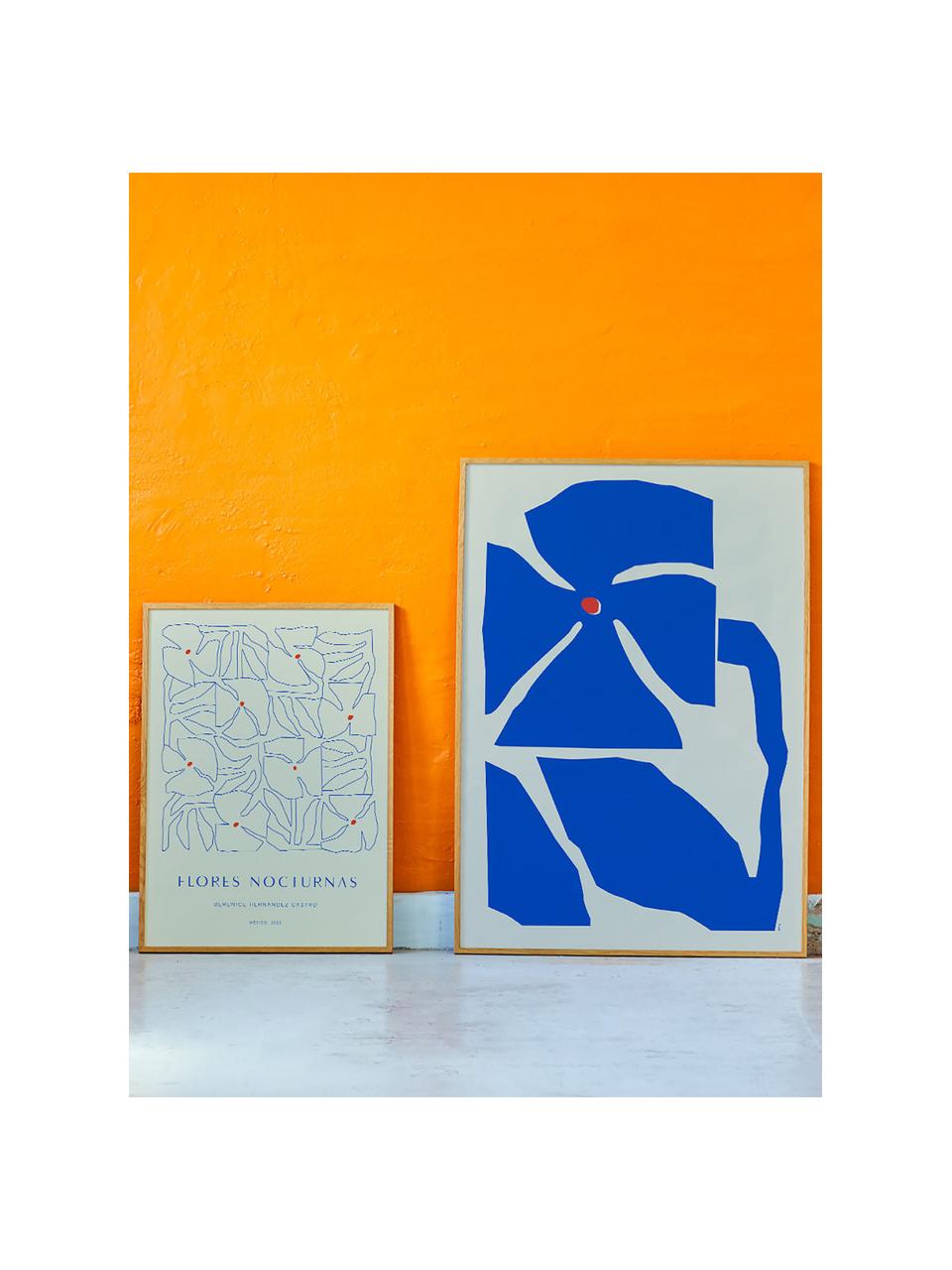 Poster Flores Nocturnas 01, 210 g mat Hahnemühle-papier, digitale print met 10 UV-bestendige kleuren, Beige, blauw, B 30 x H 40 cm