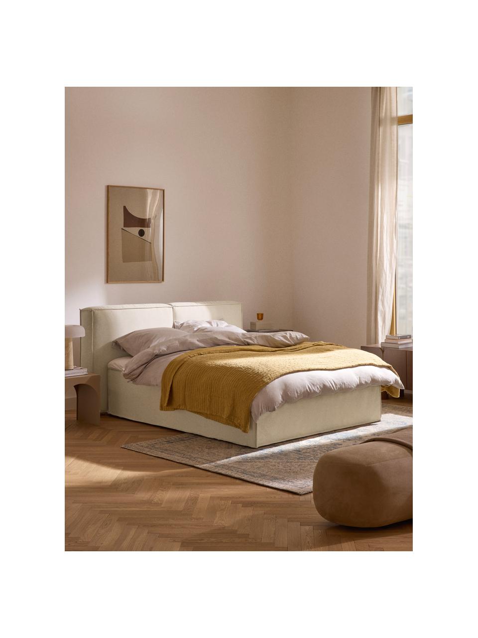 Letto boxspring Lennon, Rivestimento: 100 % poliestere Con 115., Materasso: nucleo di molle insacchet, Tessuto bianco latte, Larg. 140 x Lung. 200 cm, grado di durezza H2