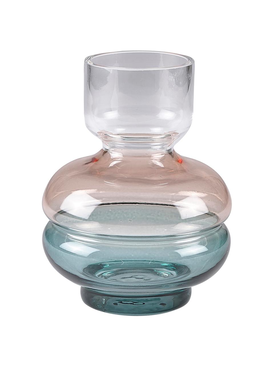 Kleine glazen vaas Jasmina, Glas, Blauw, roze, transparant, Ø 11 x H 15 cm